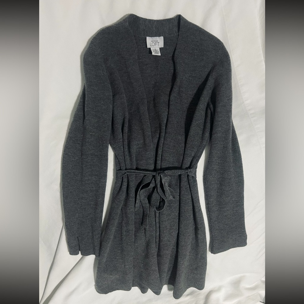 LOFT Gray Knit Belted Cardigan (S: M)